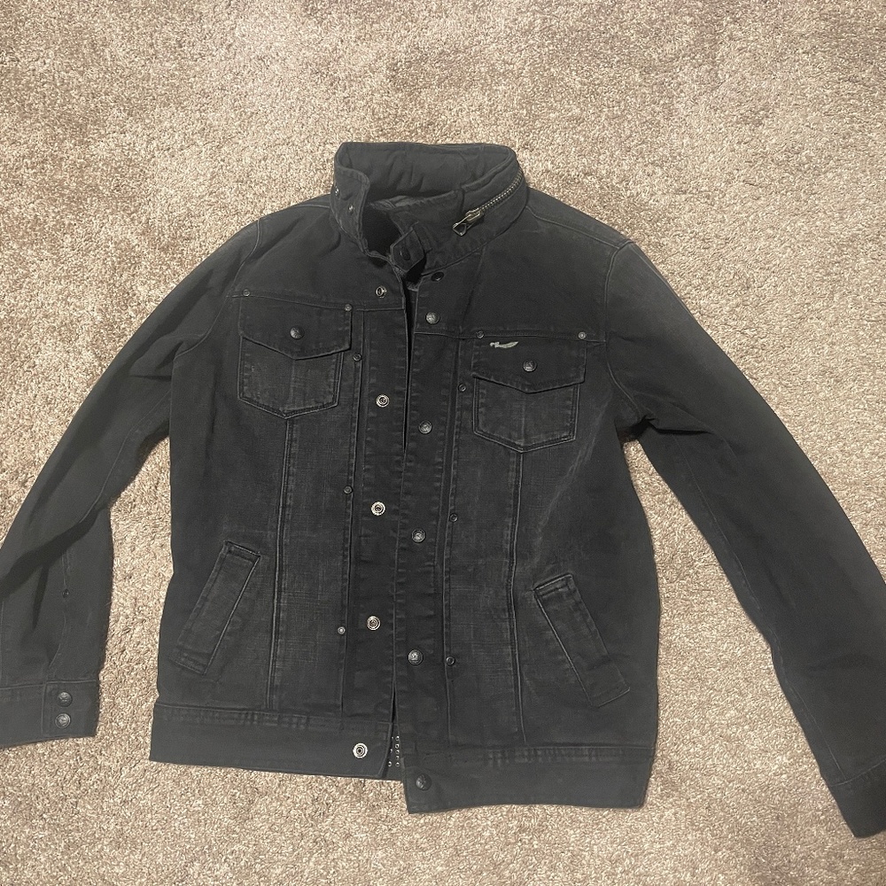 Men's Vintage OBEY Black Distressed Denim Jacket Size S Small